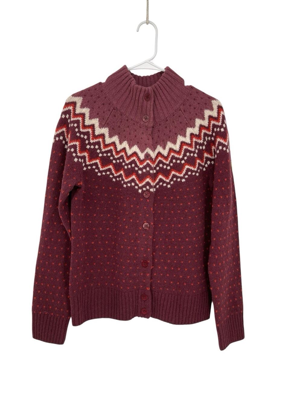 Fjallraven Ovic Knit Cardigan Sweater Dark Garnet Wool Women’s Size Medium